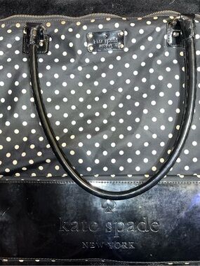 Kate Spade Nylon Polka Dot Shoulder Bag Tote Black White Patent Leather Accent